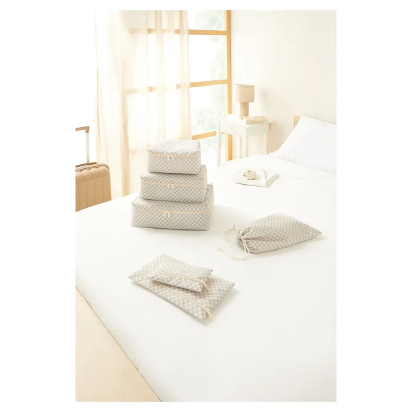Ocean Home Textile 6'lı Yıkanabilir Gri Dama Desen Pamuklu Bavul Içi Düzenleyici Set - Görsel 4