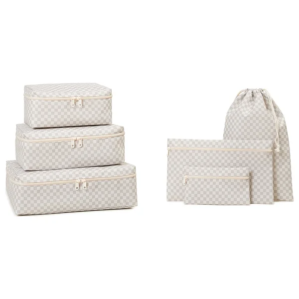 Ocean Home Textile 6'lı Yıkanabilir Gri Dama Desen Pamuklu Bavul Içi Düzenleyici Set - Görsel 7