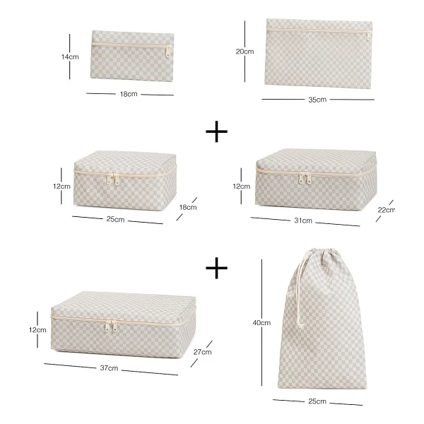 Ocean Home Textile 6'lı Yıkanabilir Gri Dama Desen Pamuklu Bavul Içi Düzenleyici Set - Görsel 8