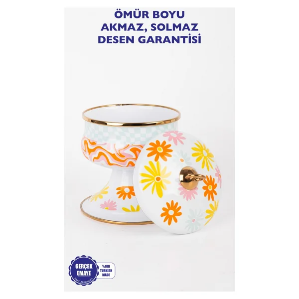 EMAYlab RETRO HİPPİ 14 x 13 cm Dekoratif Emaye Kapaklı Şekerlik, çikolata sunumu, çerezlik - Görsel 5