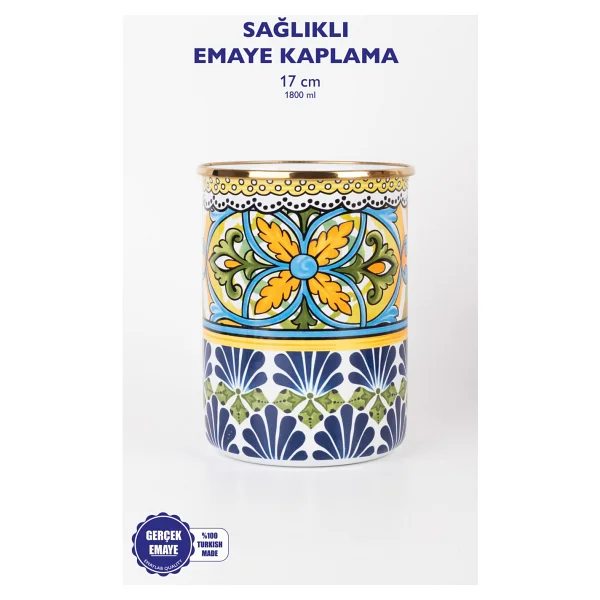 Emaylab Selge 17 cm Emaye Dekoratif, Çok Amaçlı Kavanoz, Vazo, - Görsel 3