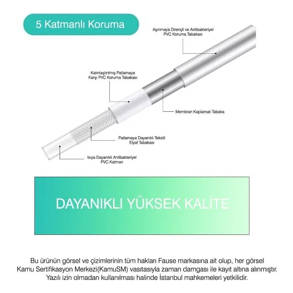 Fause Pvc Black Duş Hortumu 150 cm Pirinç Somon Siyah KDH103-B - Görsel 2