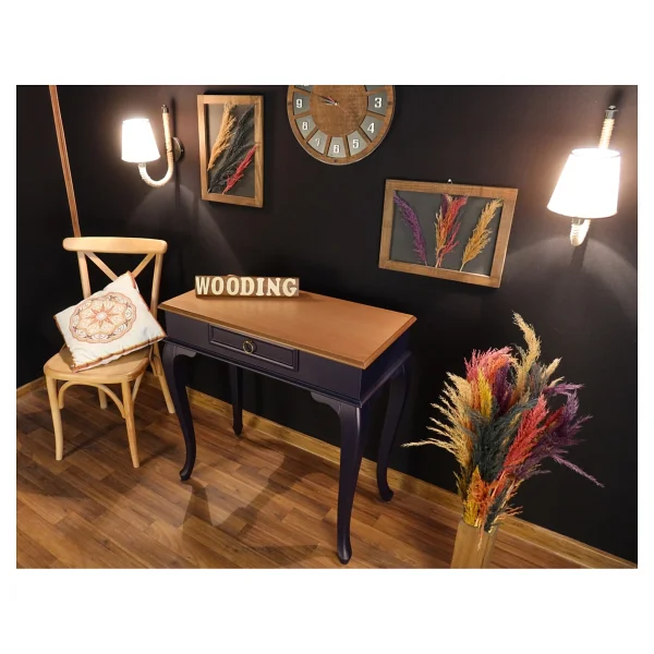 Wooding Mobilya Wooding 80 Cm Çekmeceli Masif Lacivert Naturel Dresuar - Görsel 5
