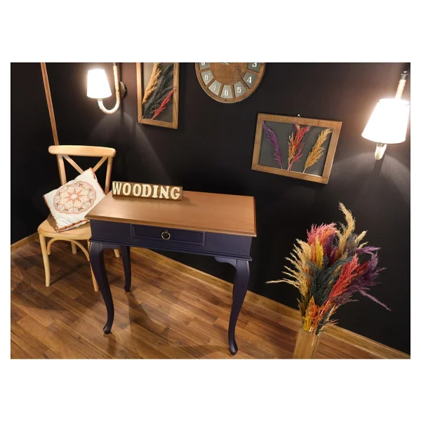 Wooding Mobilya Wooding 80 Cm Çekmeceli Masif Lacivert Naturel Dresuar - Görsel 6