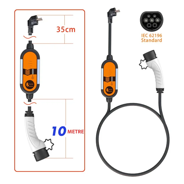 Feyree 10 Metre Ev Prizi 3.5 Kw Elektrikli Araç Taşınabilir Şarj Cihazı Tip-2 Mod 2 - Görsel 2