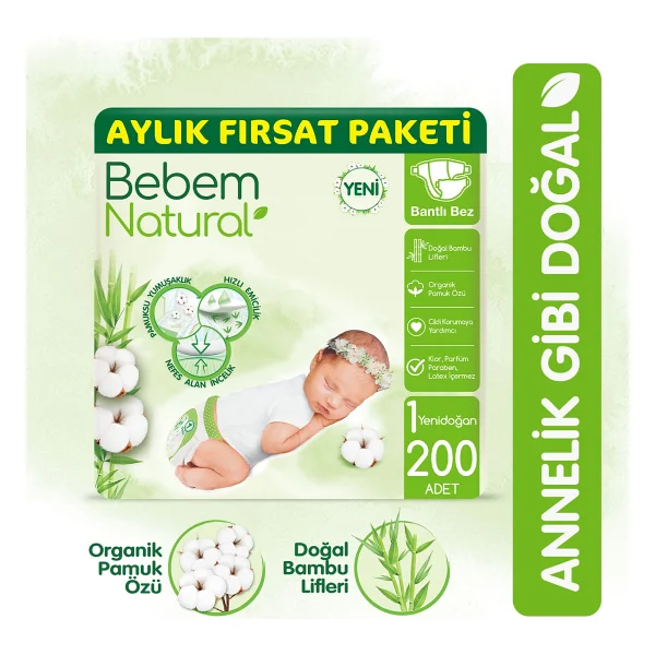 Bebem Natural 1 Numara Yenidoğan 200'lü Bebek Bezi - Görsel 6
