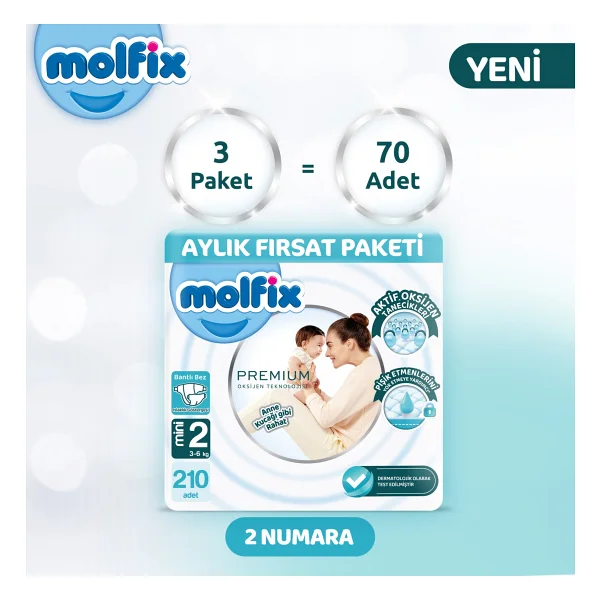 Molfix Premium 2 Numara Mini 70'li 3 Adet Bebek Bezi - Görsel 7