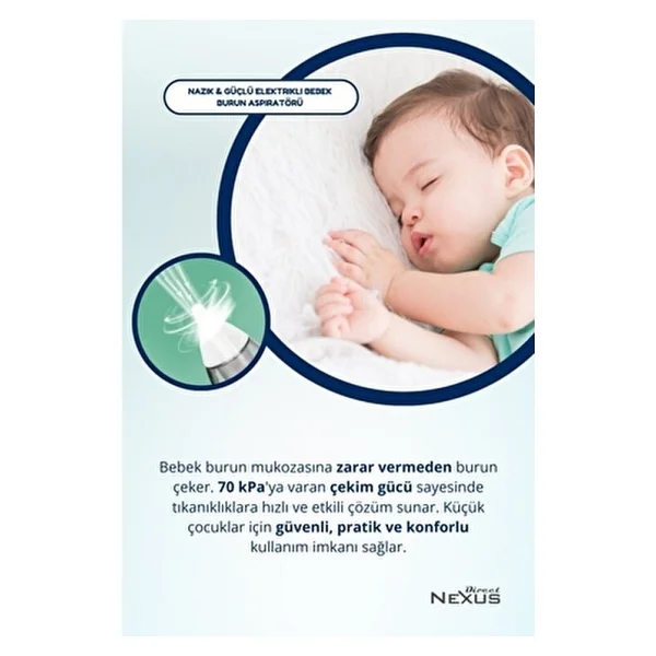 Nexus Elektrikli Burun Aspiratörü 3 Kademeli Vakum Gücü ve Taşınabilir Tasarım ile Bebekler İçin - Görsel 5