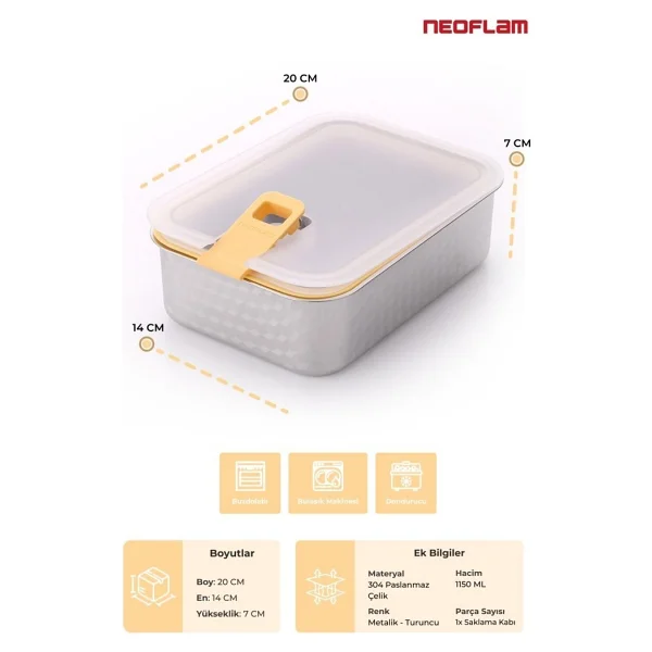 Neoflam Perfect Seal 1150 ml Çelik Saklama Kabı - Görsel 3