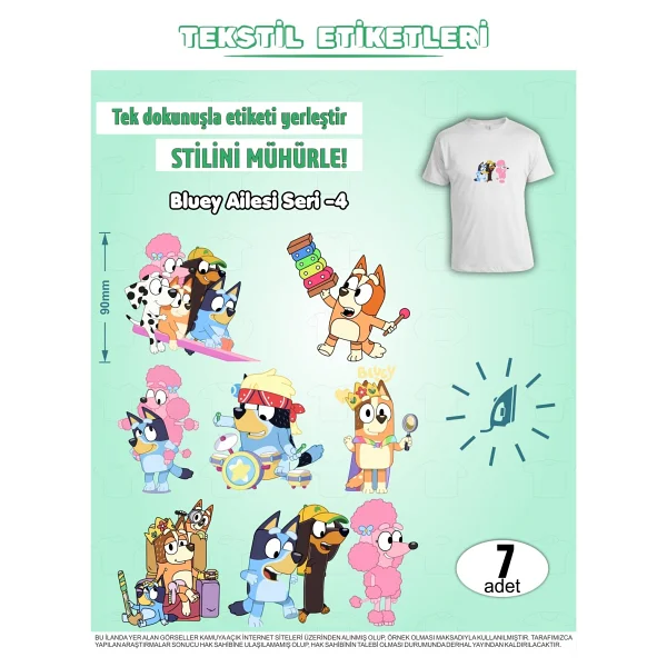 Agg Reklam Ütü ile Yapışan Kıyafet Etiketi Bluey Serisi -5 20LI Set - Karışık Renkler - Görsel 8