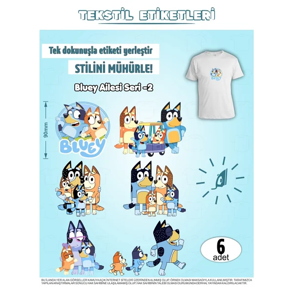 Agg Reklam Ütü ile Yapışan Kıyafet Etiketi Bluey Serisi -5 20LI Set - Karışık Renkler - Görsel 7
