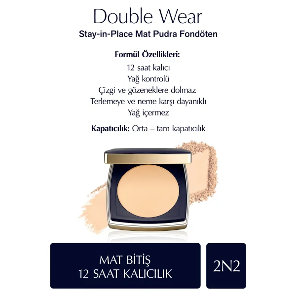 Estee Lauder Double Wear Stay in Place Matte SPF 10 2N2 Buff 12 gr Pudra Fondöten - Görsel 2