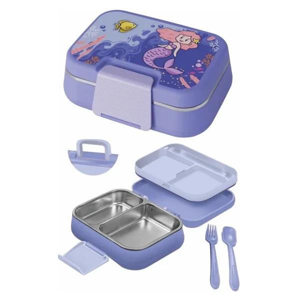 Happi Beslenme Kabı 1 Litre Paslanmaz Çelik 2 Bölmeli Sızdırmaz Yemek Saklama Kabı - Yeşil - Görsel 6