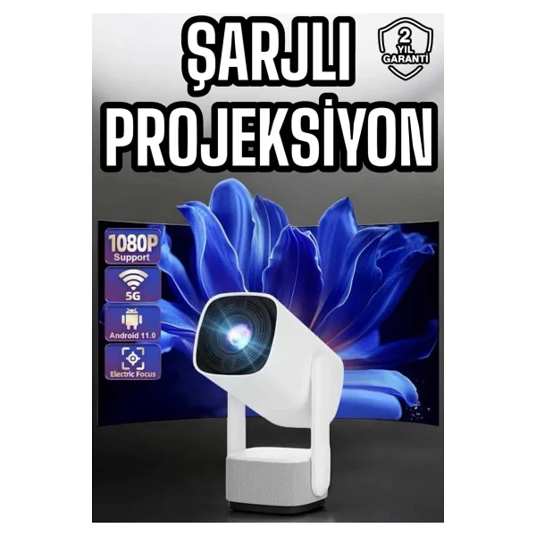 Şarjlı Projeksiyon Oyun Sinema Projektörü 4K Hd Görüntü Kaliteli - Ahşap - Görsel 6