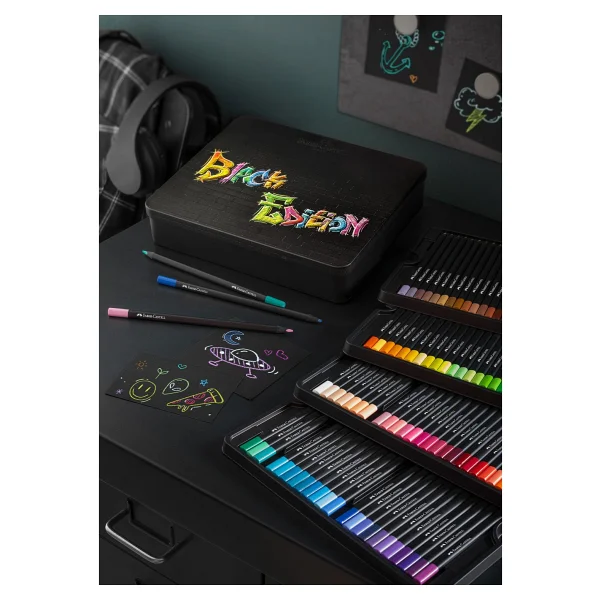Faber-Castell Black Edition Metal Kutu 100'lü Kuru Boya Seti - Görsel 5
