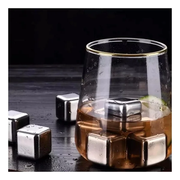 6'Lı Çelik Metal Kaplama Viski Taşı Soğutma Buz Küpü - Görsel 4
