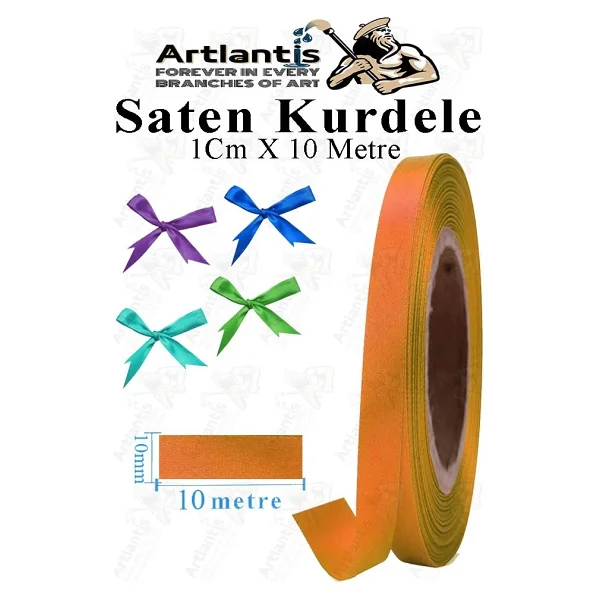 Artlantis Kurdele Saten 1 cm 10 Metre 1 Adet Saten Kurdela Parlak Hediye ve Süsleme Şeridi Süs Paketleme Çiçek Saç El Sanatı - Açık Mavi - Görsel 2