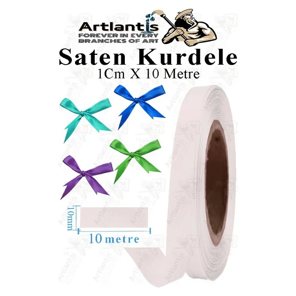 Artlantis Kurdele Saten 1 cm 10 Metre 1 Adet Saten Kurdela Parlak Hediye ve Süsleme Şeridi Süs Paketleme Çiçek Saç El Sanatı - Açık Mavi - Görsel 3
