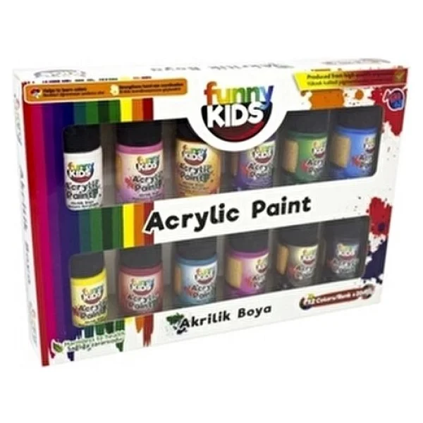 Funny Kids Akrilik Boya 12 Renkli 20 ml Set Çocuklar İçin Güvenli ve Eğlenceli - Görsel 2