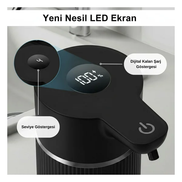 Evo House Otomatik Sensörlü Köpük Sıvı Sabunluk - Şarjlı- Dijital Led Ekran - Duvara Monte - E15 Model Siyah - Görsel 9