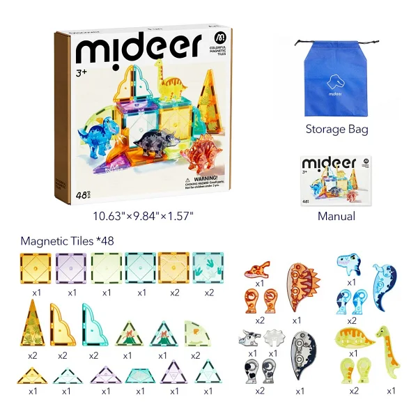 Mideer Magnetic Tiles Jurassic Macerası MD1499 48 Parça Blok Oyuncak - Görsel 3