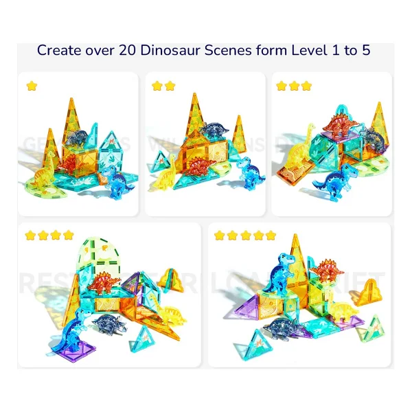 Mideer Magnetic Tiles Jurassic Macerası MD1499 48 Parça Blok Oyuncak - Görsel 9