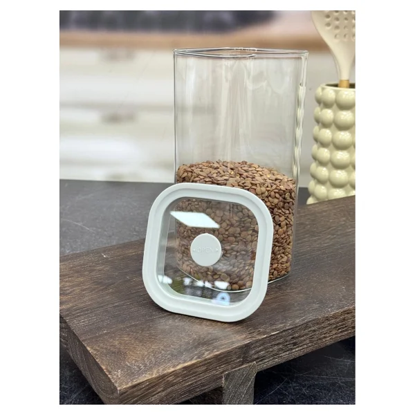 Arow Snug Vakum Kapaklı Cam Saklama Kabı 1500 ml - Krem - 1 Adet - Görsel 6