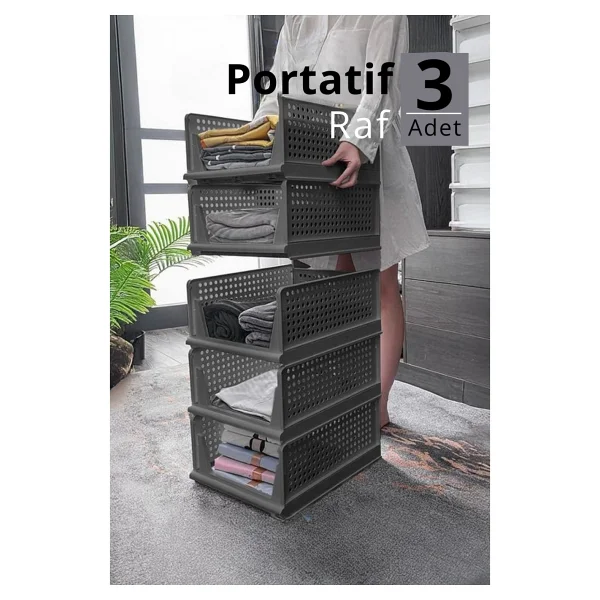 Mithra Life 3 Lü Kayar Raf Organizer - Gri Dolap İçi Kıyafet, Aksesuar Düzenleyici Mıt1263 - Görsel 6