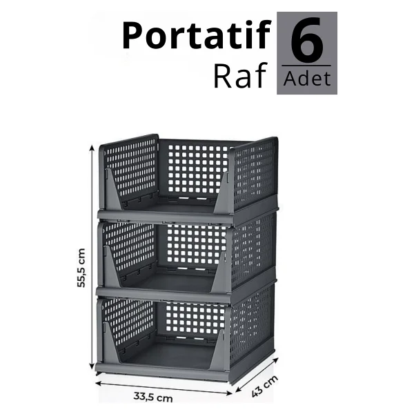 Mithra Life 6 Lı Kayar Raf Organizer - Gri Dolap İçi Kıyafet, Aksesuar Düzenleyici Mıt1264 - Görsel 3