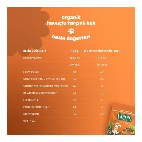 Humm Organik Havuçlu ve Tarçınlı Vegan Kek 30 gr - Görsel 5