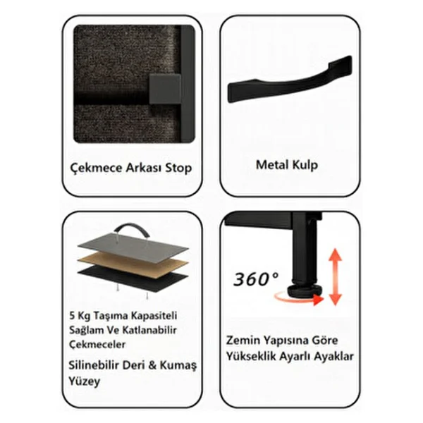 2 Raflı Komodin Deri Çekmeceli Düzenleyici Yatak Odası Organizer Metal Komodin - Çok Renkli - Görsel 6