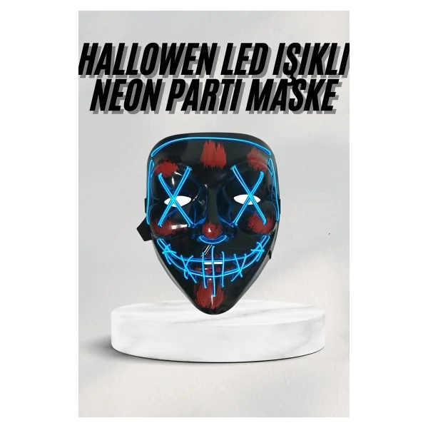 Led Işıklı Neon Maske Cadılar Bayramı Maskesi Korkunç Korku Maskesi - Görsel 6