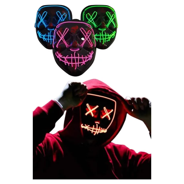 Led Işıklı Neon Maske Cadılar Bayramı Maskesi Korkunç Korku Maskesi - Görsel 9