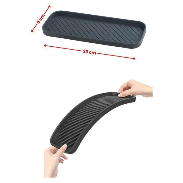 2 Adet Silikon Tezgah Üstü Altlık, Yağdanlık Sirkelik Sabunluk Altlığı + Kepçe Kaşık Matı 2'li Set - Gri - Renk - Görsel 2