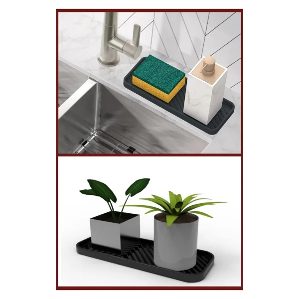2 Adet Silikon Tezgah Üstü Altlık, Yağdanlık Sirkelik Sabunluk Altlığı + Kepçe Kaşık Matı 2'li Set - Gri - Renk - Görsel 4