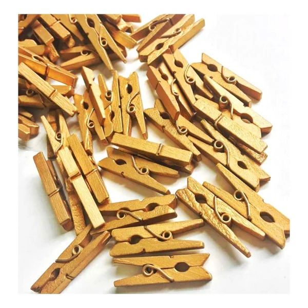 100'lü Gold Ahşap Fotoğraf Albüm Mandal 2.5cm (10'lu Paket-1000 Adet) - Görsel 2