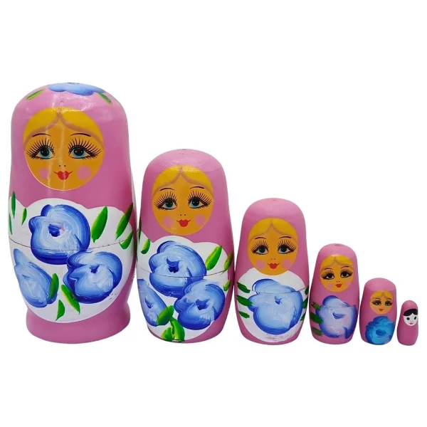 Ahşap Matruşka Bebek Altılı Set Gül Pembe - Standart - Görsel 6