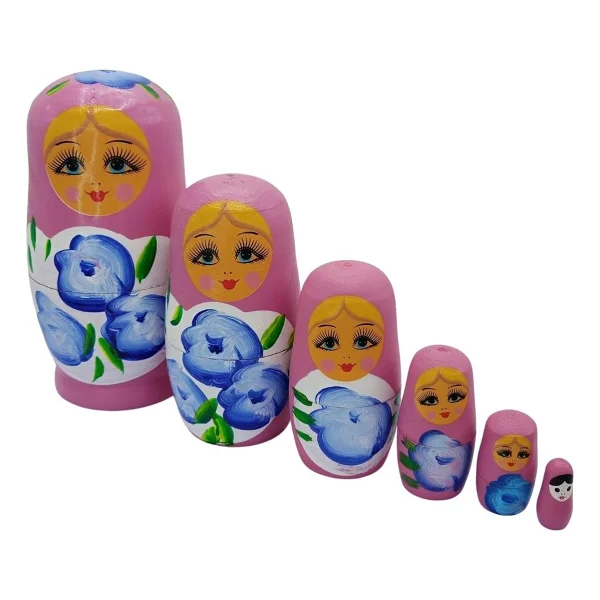 Ahşap Matruşka Bebek Altılı Set Gül Pembe - Standart - Görsel 2