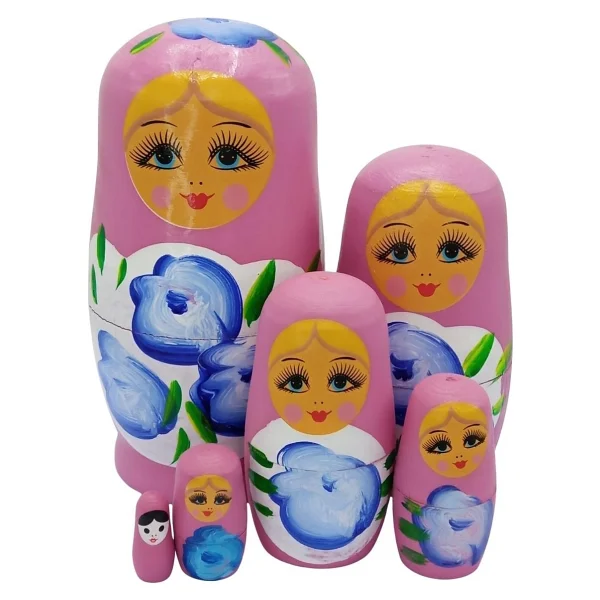 Ahşap Matruşka Bebek Altılı Set Gül Pembe - Standart - Görsel 3