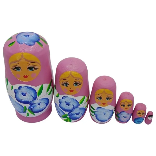 Ahşap Matruşka Bebek Altılı Set Gül Pembe - Standart - Görsel 4