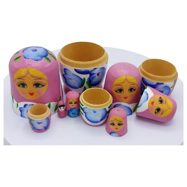 Ahşap Matruşka Bebek Altılı Set Gül Pembe - Standart - Görsel 5
