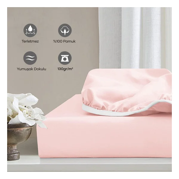 Soley Jersey %100 Pamuk Çift Kişilik 140 x 200 Lastikli Çarşaf - Pudra - 140x200 - Görsel 2