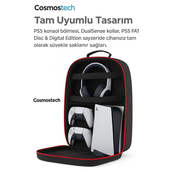 Cosmostech Ps5 Pro CD ve Dijital , Ps5 Fat CD ve Dijital ile Uyumlu Taşıma Çantası Gri - Su Geçirmez, Sert Korumalı, Çok Bölmeli Seyahat ve Saklama Çantası - Görsel 6
