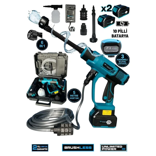 Schmıtzer 21V Brushless Motor Yüksek Basınçlı Şarjlı Oto Araba Yıkama Makinesi 3 Kademe Dijital Göstergeli - Görsel 6