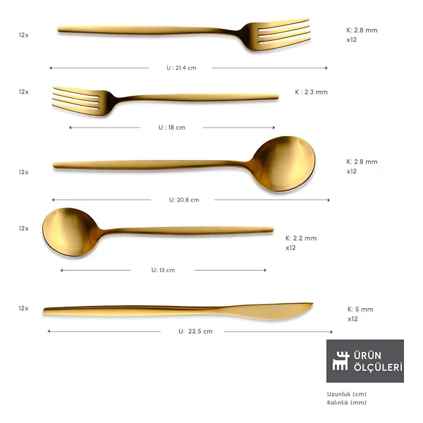 Karaca Orion Mat Gold 60 Parça 12 Kişilik Çatal Kaşık Bıçak Takımı - Görsel 10