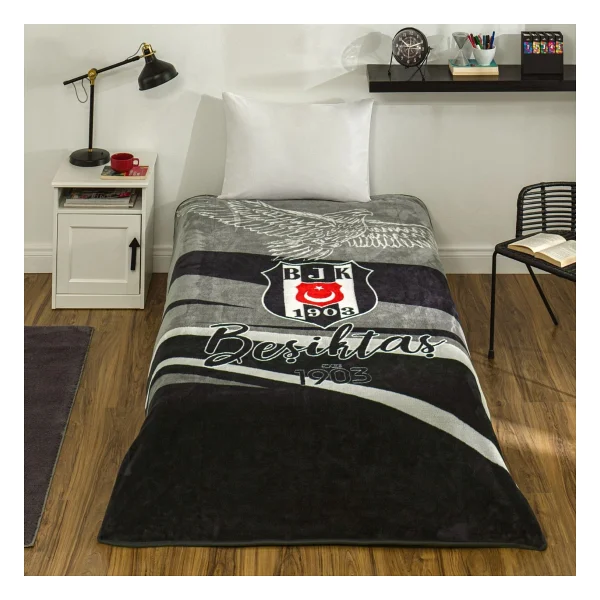 Taç Lisanslı Beşiktaş Kartal Tek Kişilik Battaniye - 160 x 220 cm - Siyah - Görsel 2