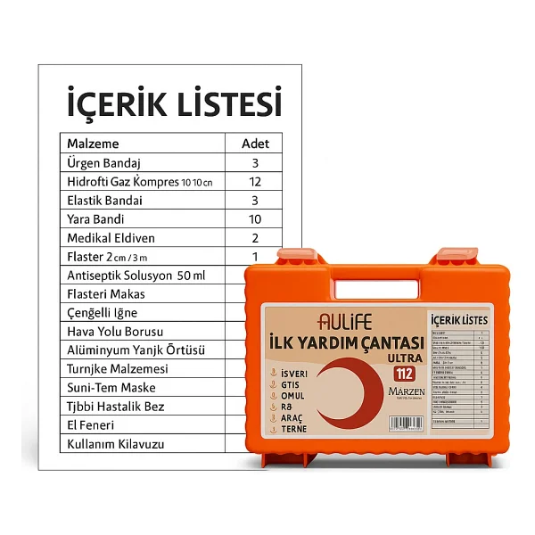 Nulife Ilk Yardım Çantası Seti Ultra - Iş Yeri, Ofis, Araç, Ev ve Tekne Için 112 Acil Uyumlu Ilk Yardım Seti Ecza Dolabı - TURUNCU - Görsel 2