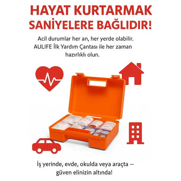 Nulife Ilk Yardım Çantası Seti Ultra - Iş Yeri, Ofis, Araç, Ev ve Tekne Için 112 Acil Uyumlu Ilk Yardım Seti Ecza Dolabı - TURUNCU - Görsel 4