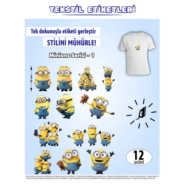 Agg Reklam Ütü ile Yapışan Kıyafet Etiketi Minions Serisi -1 12LI Set - Görsel 5