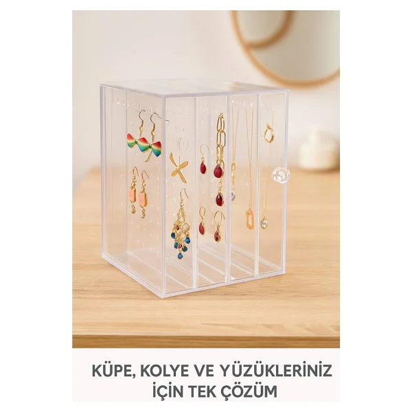 Open Home Concept 192 Bölmeli Şeffaf Akrilik Takı Düzenleyici Organizer - Küpe, Kolye ve Yüzük Saklama Kutusu - Görsel 3
